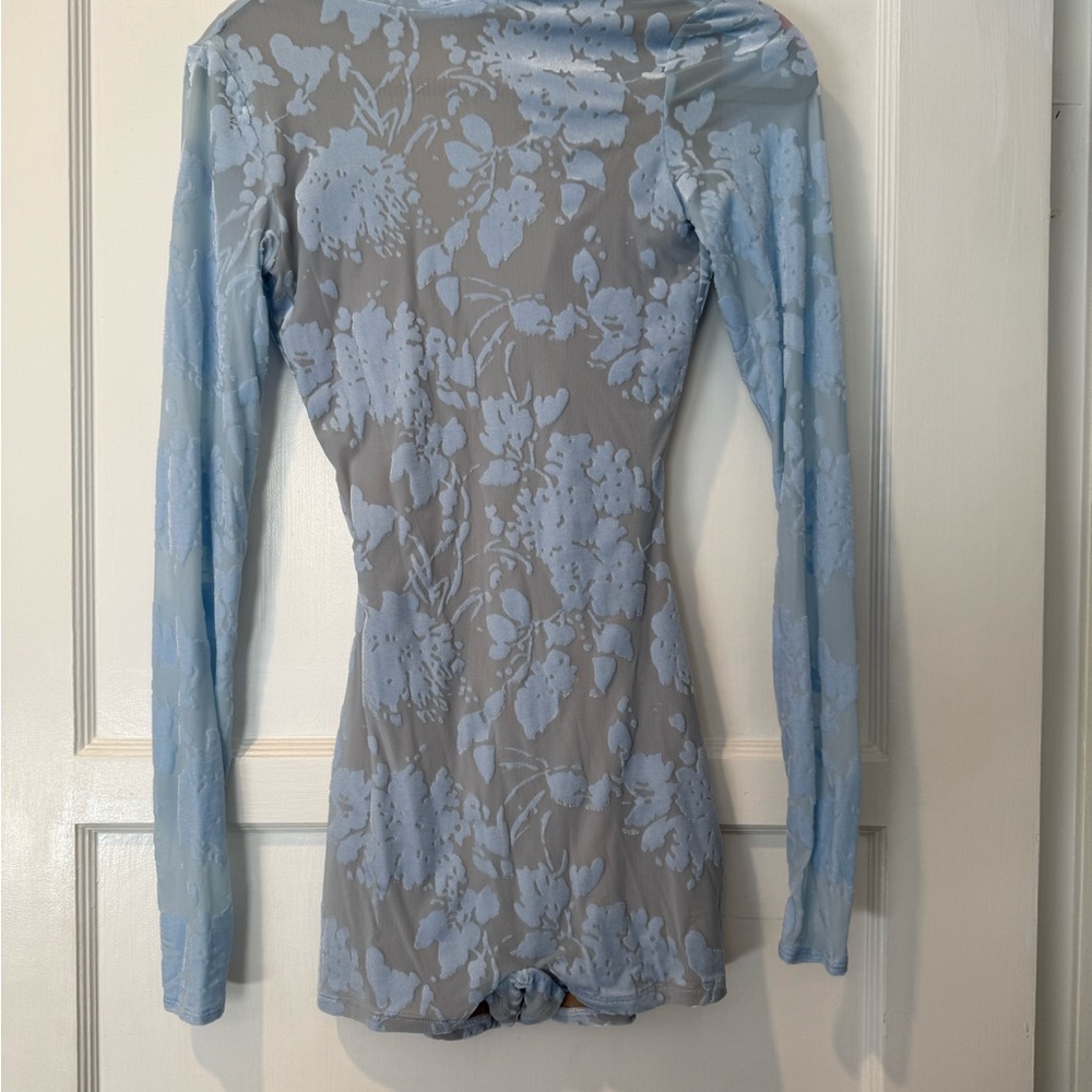 Naked Wardrobe Textured Blue Bodysuit - Picture 2 of 4